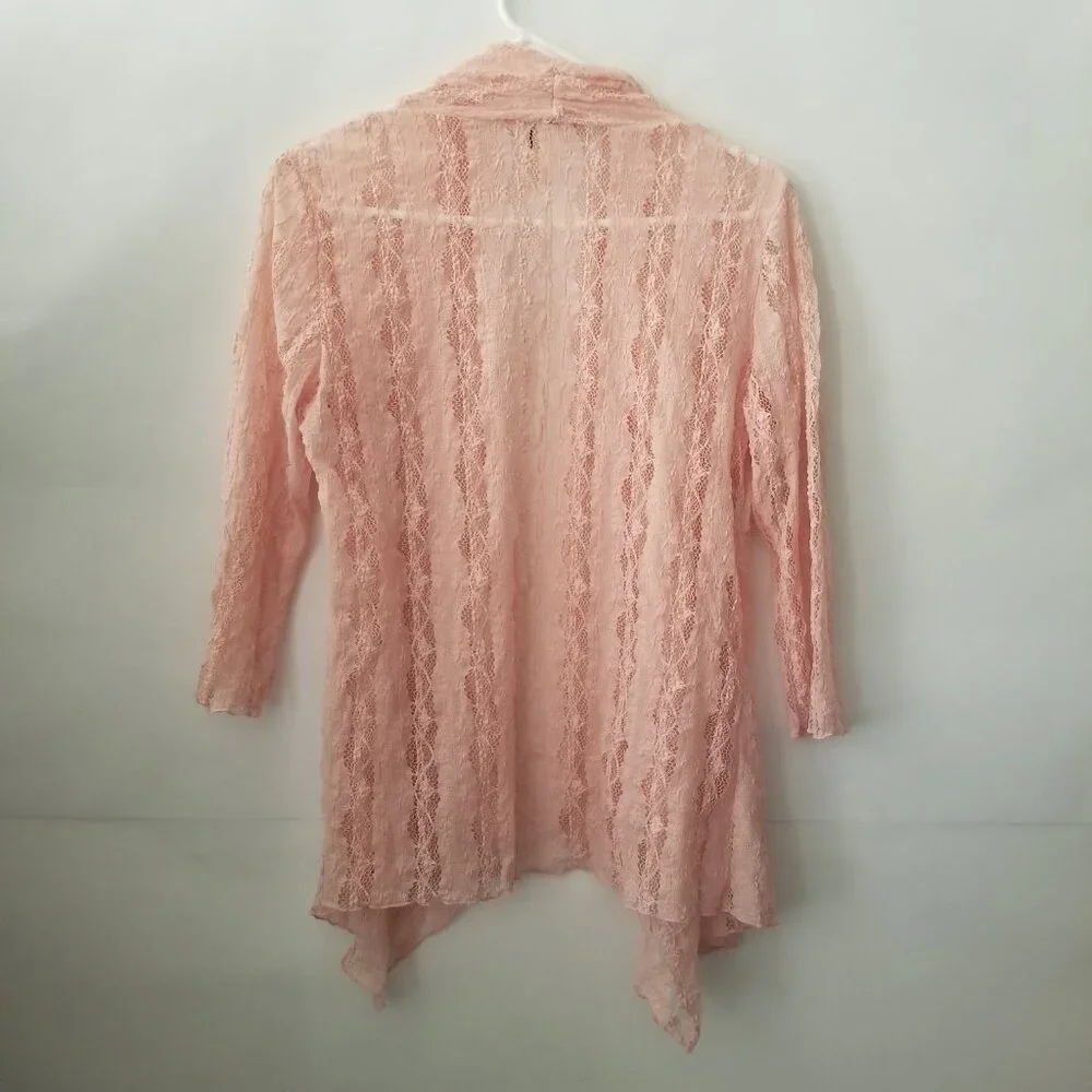 Vtg Keren Hart Women M Peach Lace Knit 3/4 Long Sleeve Lightweight Open Cardigan - Picture 6 of 13
